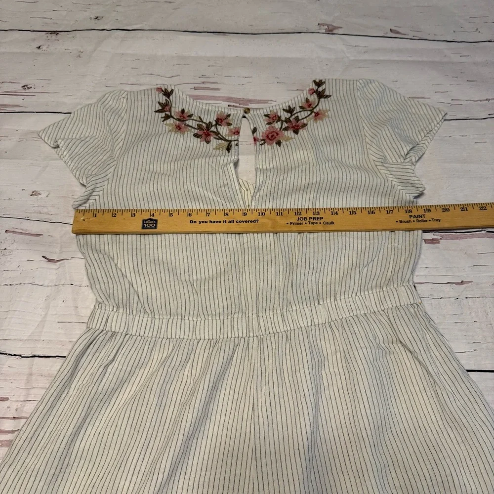 American Eagle Outfitters White Striped Floral Embroidered Romper - Picture 9 of 10